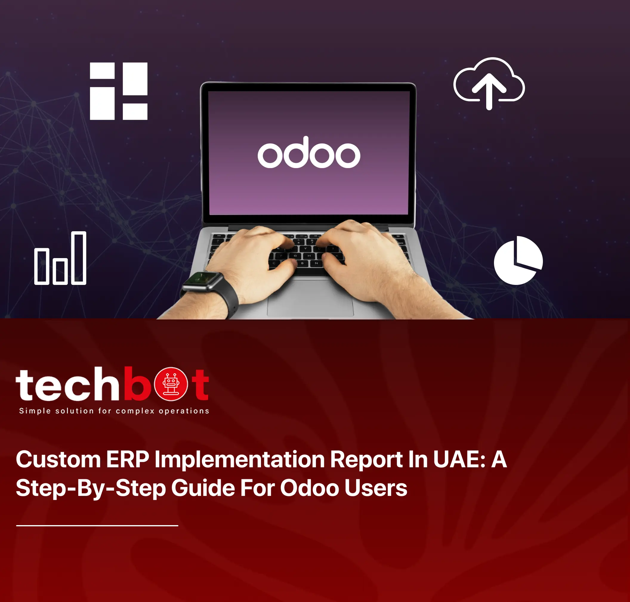 Business team reviewing custom ERP implementation report in UAE, step-by-step Odoo deployment guide shown on screen