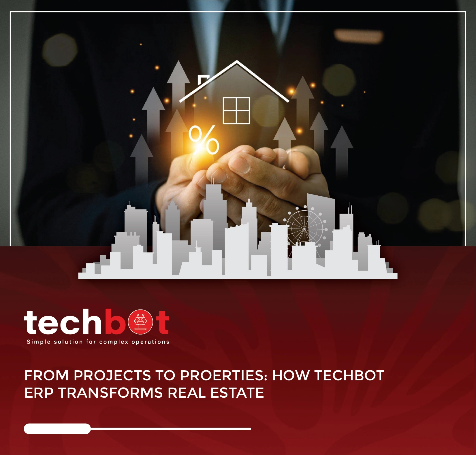 Techbot ERP dashboard showing real estate project tracking, property management, and sales pipeline automation