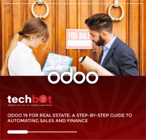 Odoo 19 real estate automation dashboard showing AI-powered sales and finance workflows for property developers